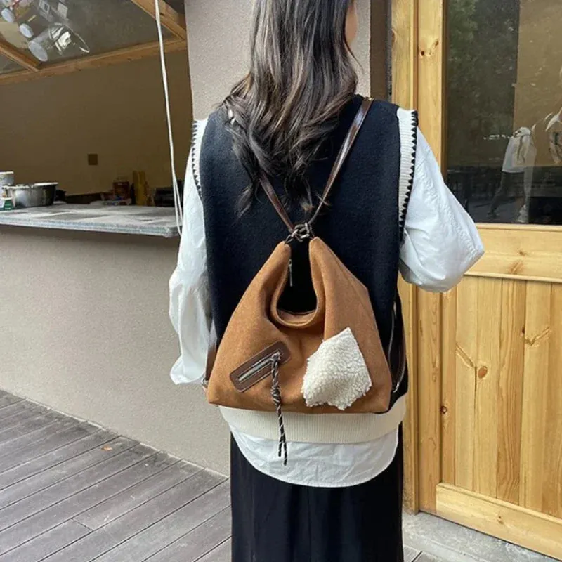Sohiwoo Leisure Commuting Retro Large Capacity Suede Women's Shoulder Bag 2024 High Quality Youth Fashion Commute Versatile Tote Bags