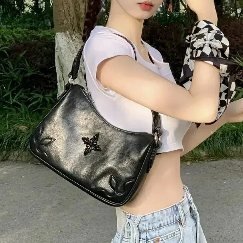 Sohiwoo Streetwear Vintage Cross Women Shoulder Bags Korean Fashion Y2k Aesthetic Underarm Bag Trendy Casual Office Lady Handbags Femme