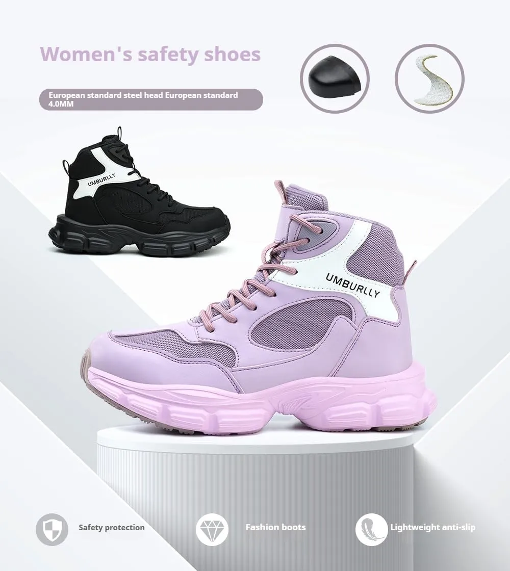 Steel Toe Boots for Women Working Lightweight Indestructible Safety Shoes Wide Width Fit, Soft Comfort, Anti-Smashing & Puncture-Resistant, Non-Slip/Non-Skid