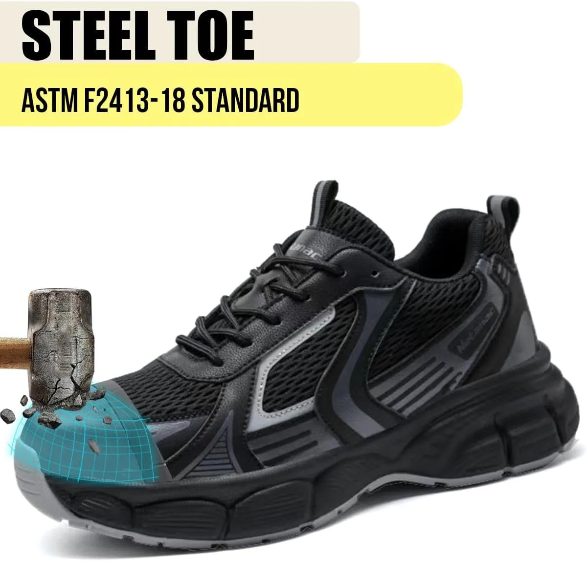 Steel Toe Shoes for Men Women  Durable Soles, Lightweight Comfortable Safety Work Sneakers
