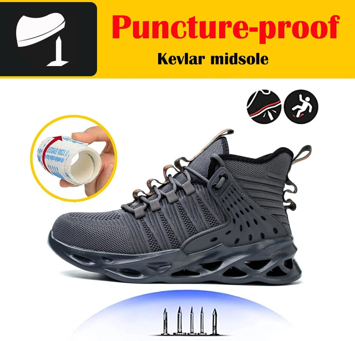 Steel Toe Shoes for Men Women Lightweight Steel Toe Sneakers Mid Cut Indestructible Work Boots Construction Safety Shoes