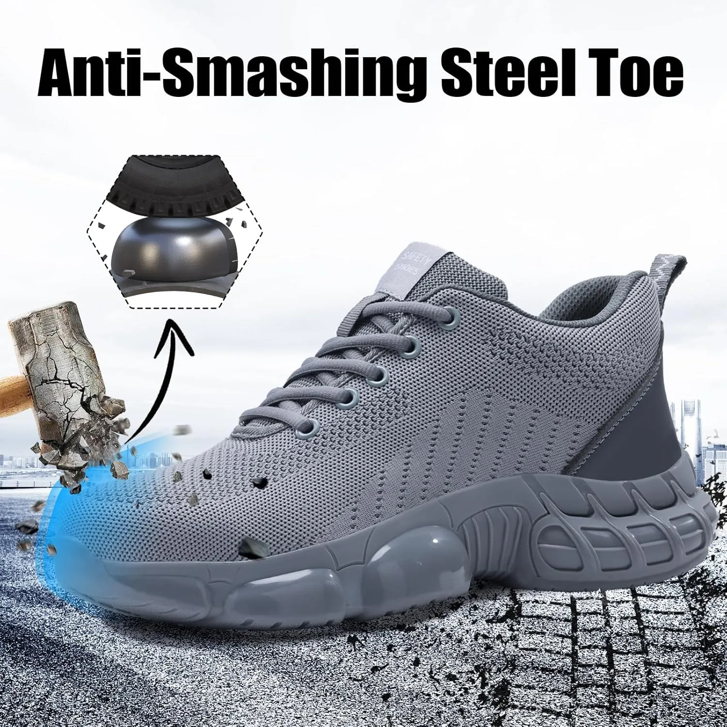 Steel Toe Shoes for Men Women Lightweight Work Shoes Indestructible Safety Sneakers Comfortable Steel Toe Sneakers Mens Work Tennis Shoe for Industrial Construction