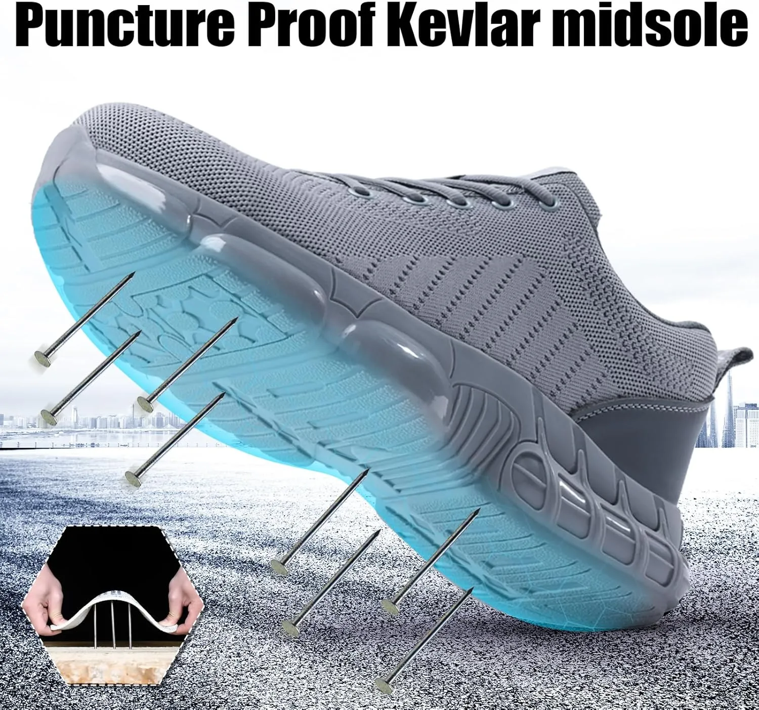 Steel Toe Shoes for Men Women Lightweight Work Shoes Indestructible Safety Sneakers Comfortable Steel Toe Sneakers Mens Work Tennis Shoe for Industrial Construction