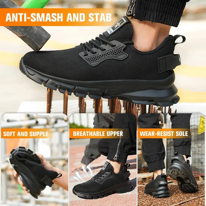 Steel Toe Shoes for Men Women Work Shoes Safety Sneakers Shoes Comfortable Lightweight Puncture Proof Slip on Indestructible Work Shoes