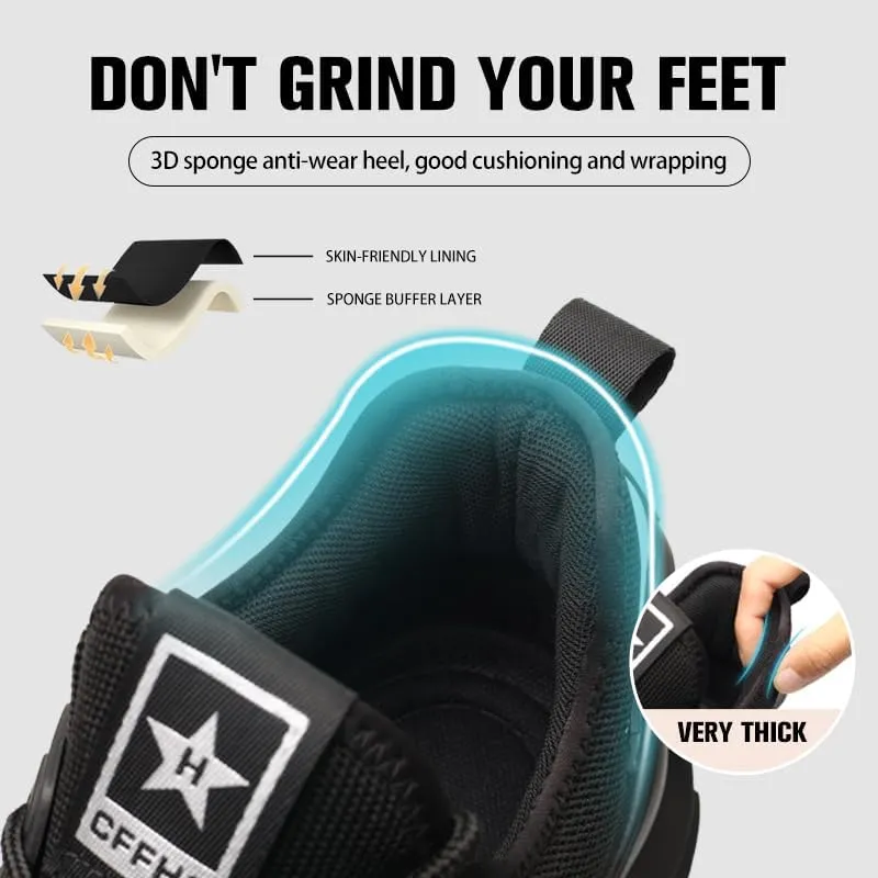 Steel Toe Shoes for Men Women Work Shoes Safety Sneakers Shoes Comfortable Lightweight Puncture Proof Slip on Indestructible Work Shoes