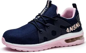 Steel Toe Shoes for Women Indestructible Safety Work Shoes Air Cushion Lightweight Breathable Utility Sneakers Puncture Proof Slip Resistant Composite Toe Footwear