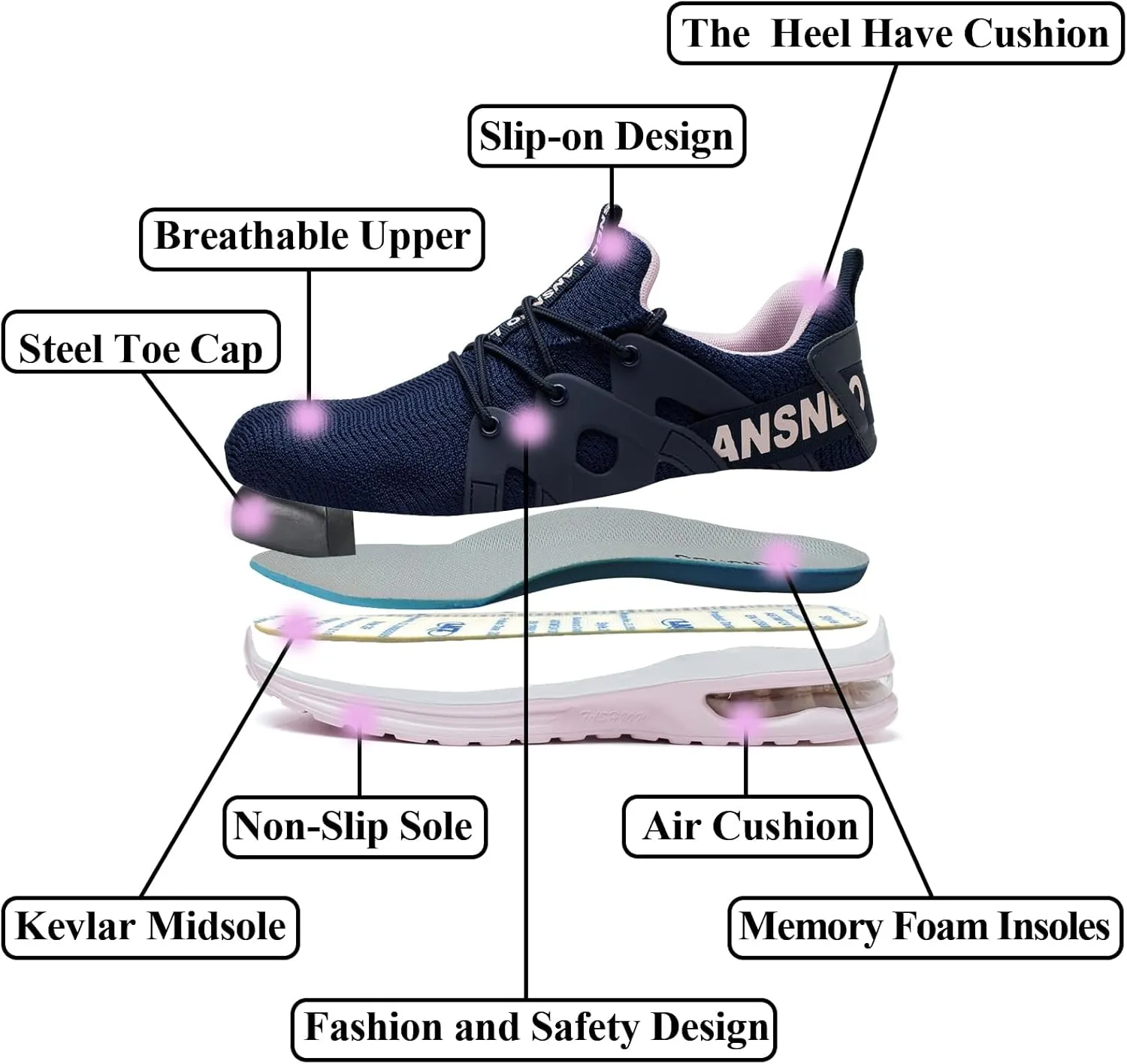 Steel Toe Shoes for Women Indestructible Safety Work Shoes Air Cushion Lightweight Breathable Utility Sneakers Puncture Proof Slip Resistant Composite Toe Footwear
