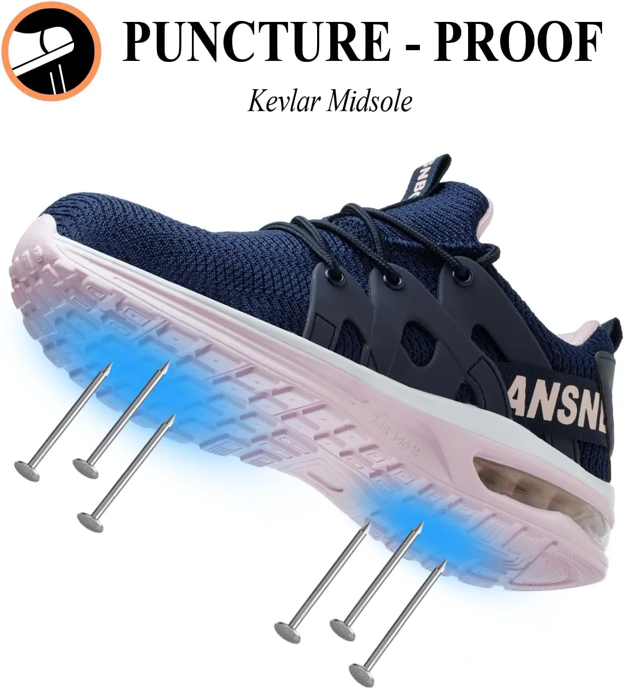 Steel Toe Shoes for Women Indestructible Safety Work Shoes Air Cushion Lightweight Breathable Utility Sneakers Puncture Proof Slip Resistant Composite Toe Footwear