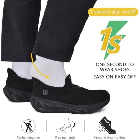SUADEX Hands Free Slip On Steel Toe Shoes Indestructible Arch Support Steel Toe Sneakers Lightweight Work Safety Shoes Puncture Proof Composite Toe