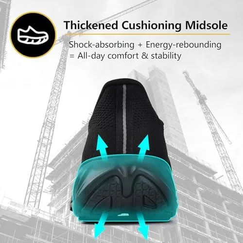 SUADEX Hands Free Slip On Steel Toe Shoes Indestructible Arch Support Steel Toe Sneakers Lightweight Work Safety Shoes Puncture Proof Composite Toe
