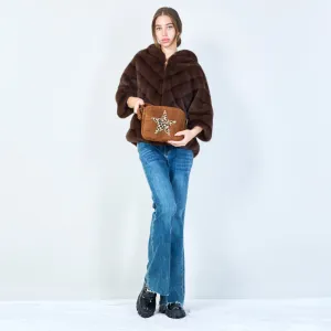 Suede crossbody bags with leopard star patch wholesale