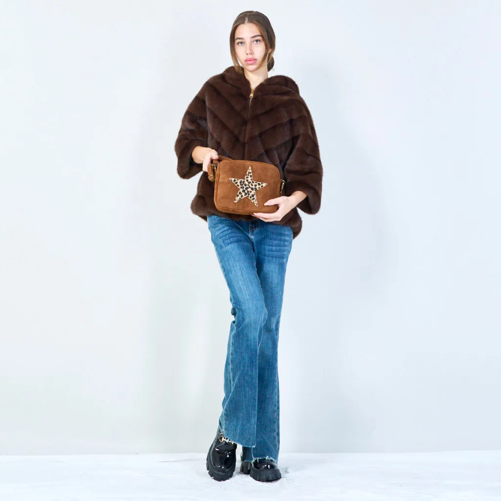 Suede crossbody bags with leopard star patch wholesale