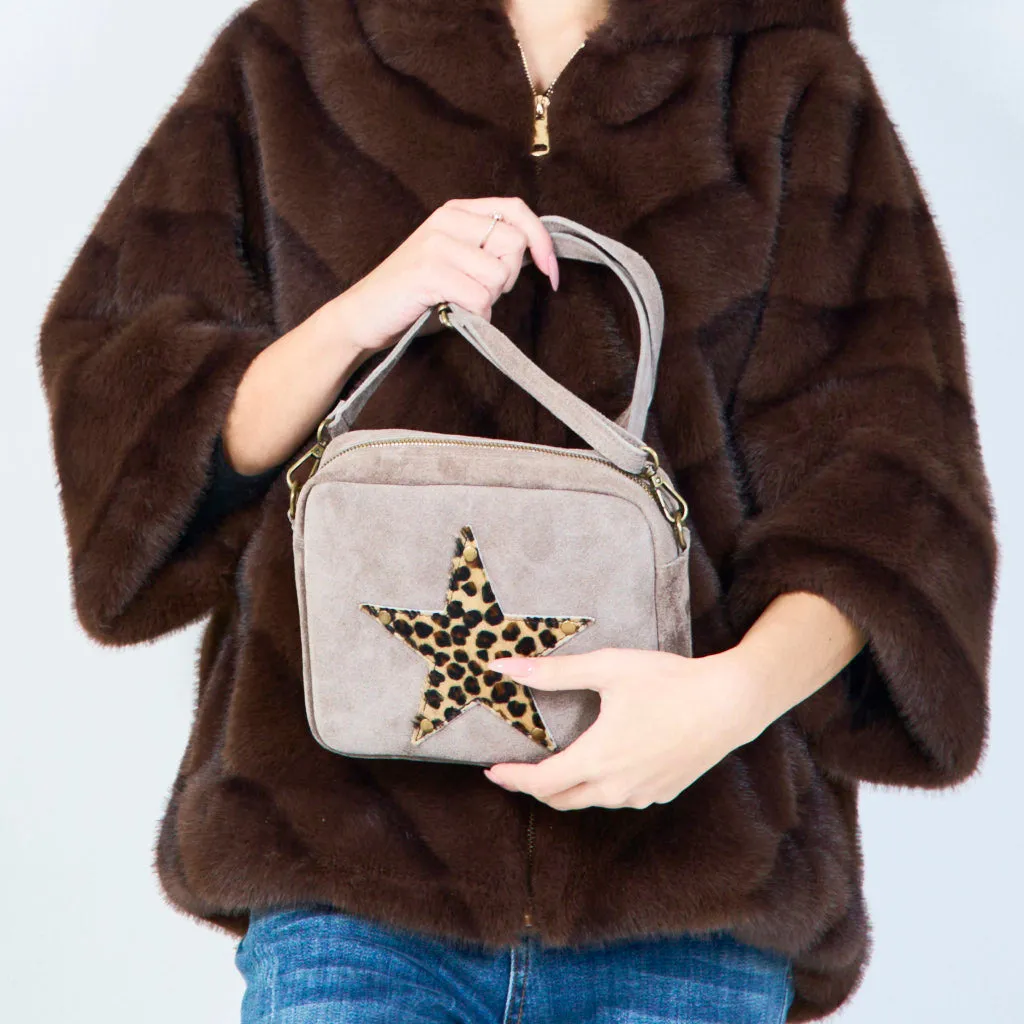 Suede crossbody bags with leopard star patch wholesale