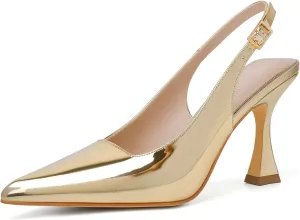 Susanny Slingback Kitten Heels Elegant Dressy Pumps for Women Closed Pointy Toe Sexy Chunky High Heels Wedding Bride Prom Party Dress Shoes