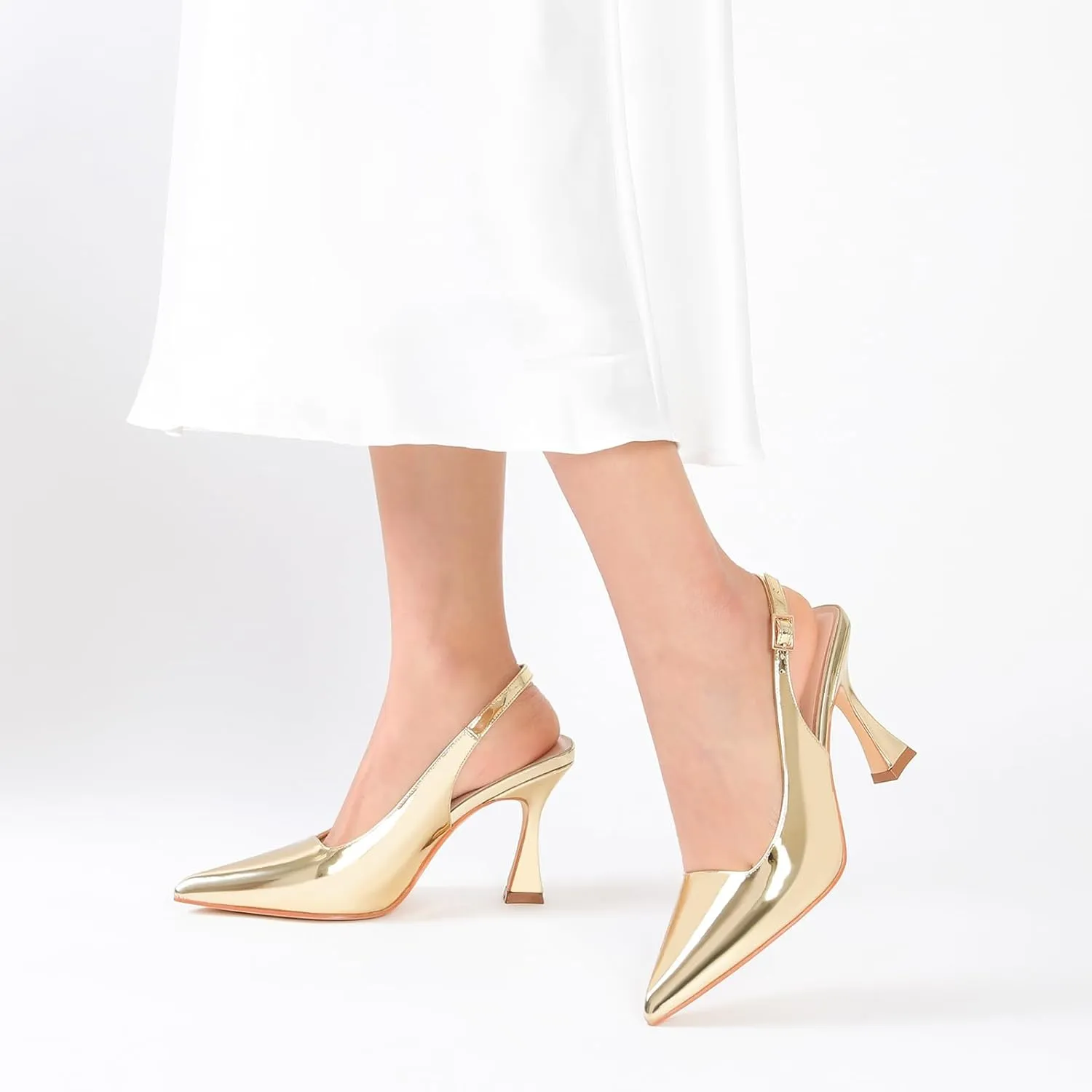 Susanny Slingback Kitten Heels Elegant Dressy Pumps for Women Closed Pointy Toe Sexy Chunky High Heels Wedding Bride Prom Party Dress Shoes