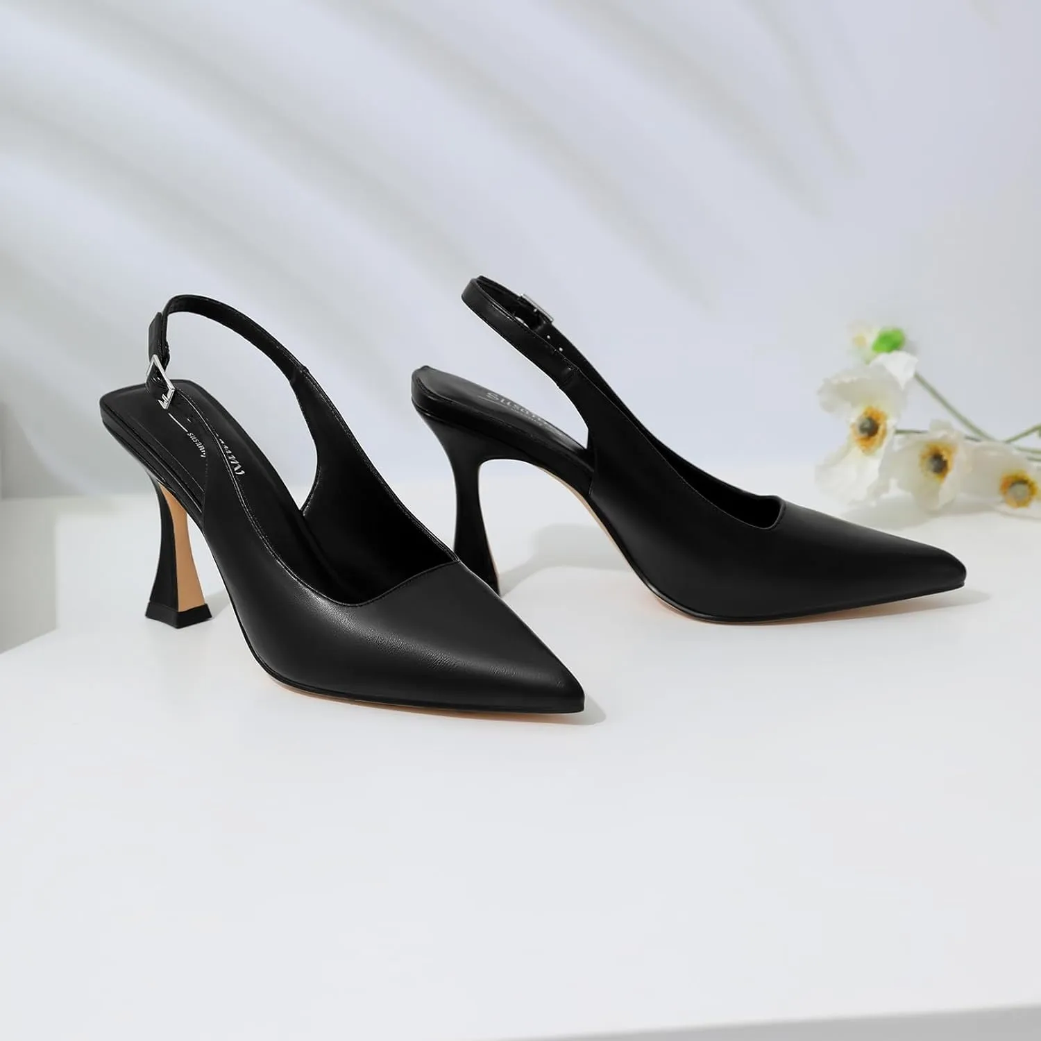 Susanny Slingback Kitten Heels Elegant Dressy Pumps for Women Closed Pointy Toe Sexy Chunky High Heels Wedding Bride Prom Party Dress Shoes