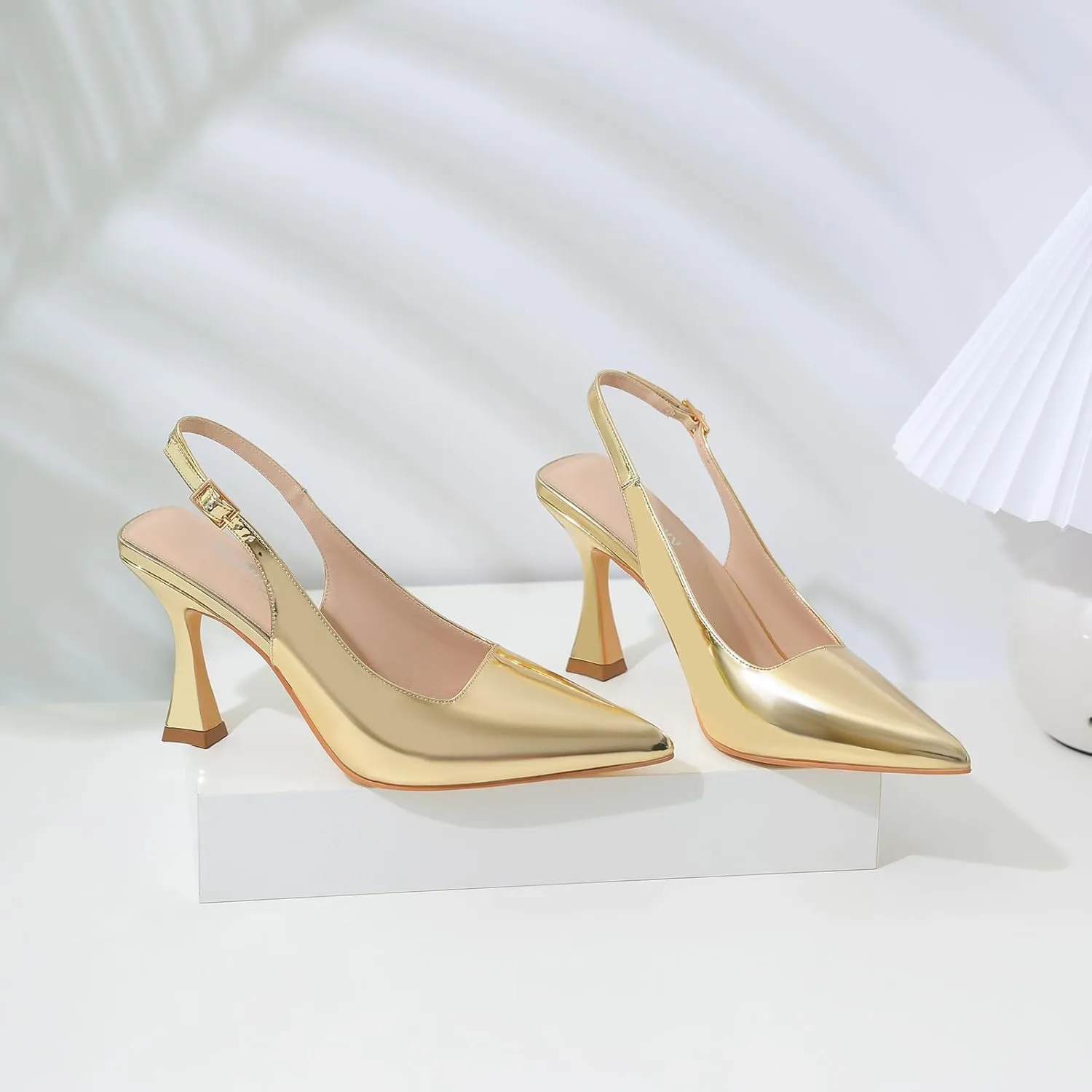 Susanny Slingback Kitten Heels Elegant Dressy Pumps for Women Closed Pointy Toe Sexy Chunky High Heels Wedding Bride Prom Party Dress Shoes