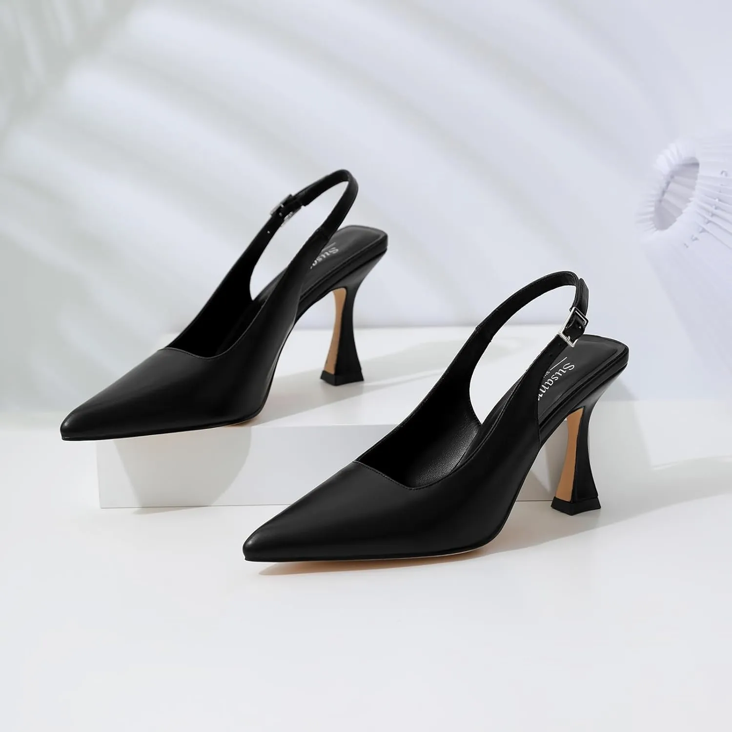 Susanny Slingback Kitten Heels Elegant Dressy Pumps for Women Closed Pointy Toe Sexy Chunky High Heels Wedding Bride Prom Party Dress Shoes