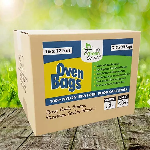 The Green Scissor Oven Bags, 100% Nylon, BPA Free, 16" x 17.5" Food Safe Bags (200 Bags)