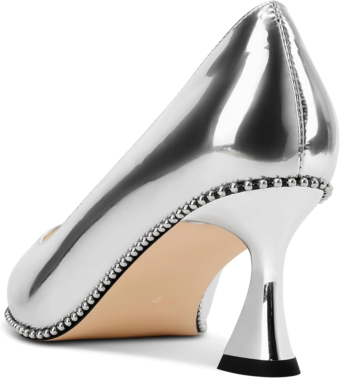 TNYNFBEB Womens Kitten Heel Pointed Toe Pumps Slip-on Sliver Beaded Prom Wedding Dress Basic Classic Patent Leather Summer 2.6 Inches Heels