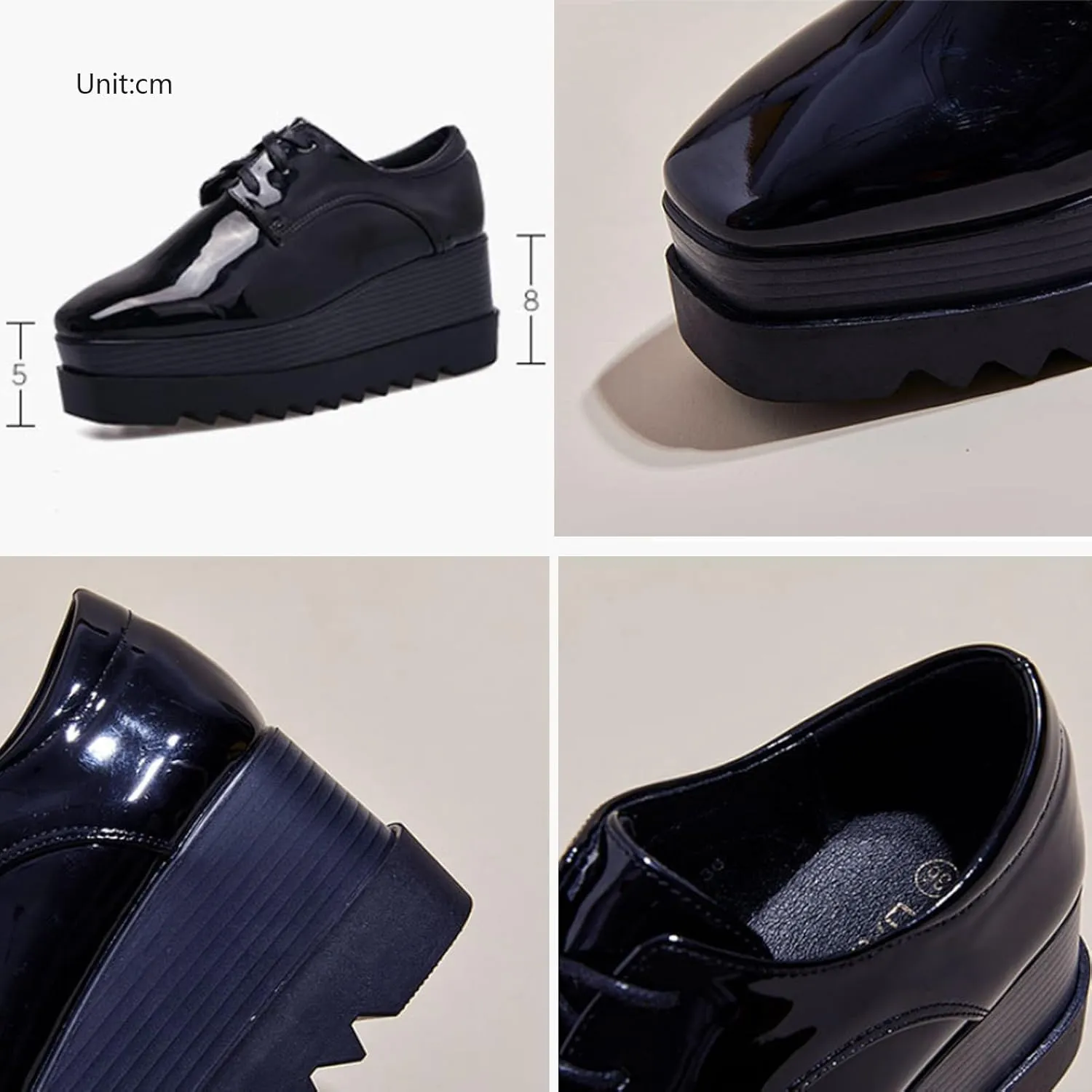 TOSOFT Patent Leather Oxfords for Women Fashion Black Chunky Heel Height Increase Platform Business Work Dress Wedge Shoes
