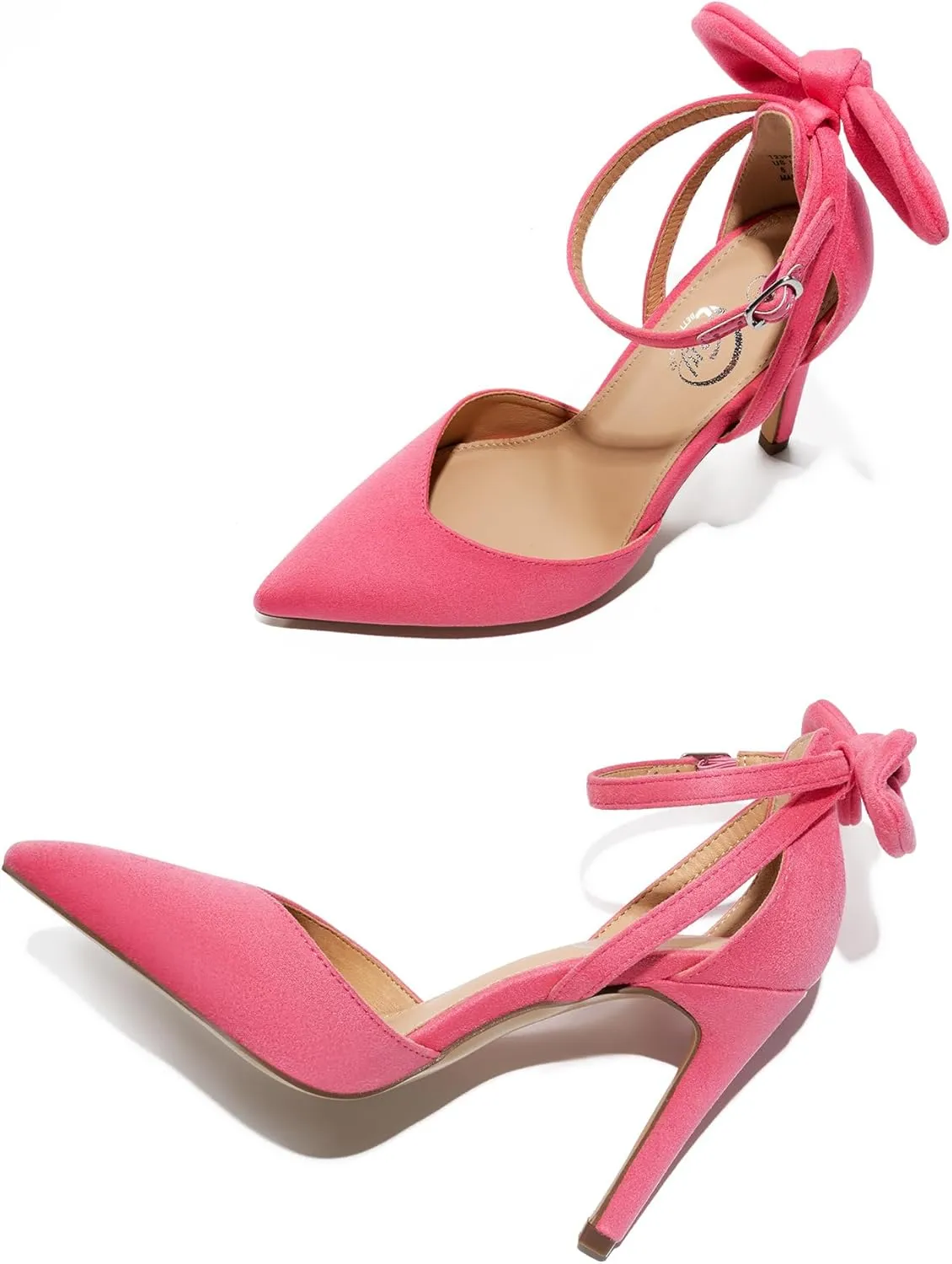 Trary Heels for Women Closed Pointed Toe Heels Women's Pumps Stiletto High Shoes with Bow Knot Comfortable Ankle Strap Office Party Wedding Dress Shoes 3.74" Heel
