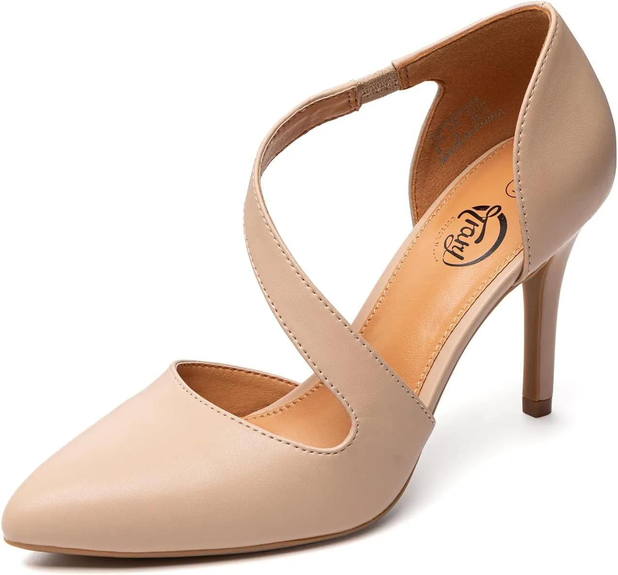 Trary Heels for Women Dress Closed Pointed Toe Heels Comfortable Stiletto High Heels Pumps Sexy Slip On D'Orsay Pumps with Cross Elastic Straps Work Wedding Party Shoes for Women