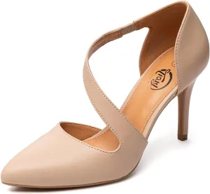 Trary Heels for Women Dress Closed Pointed Toe Heels Comfortable Stiletto High Heels Pumps Sexy Slip On D'Orsay Pumps with Cross Elastic Straps Work Wedding Party Shoes for Women