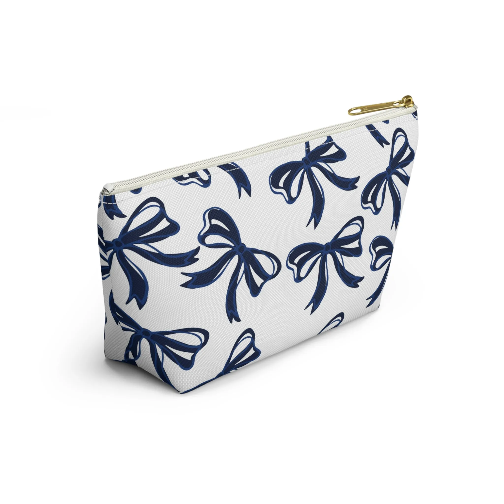 Trendy Bow Makeup Bag - Graduation Gift, Bed Party Gift, Acceptance Gift, College Gift, Blue and White, Penn State, Utah State