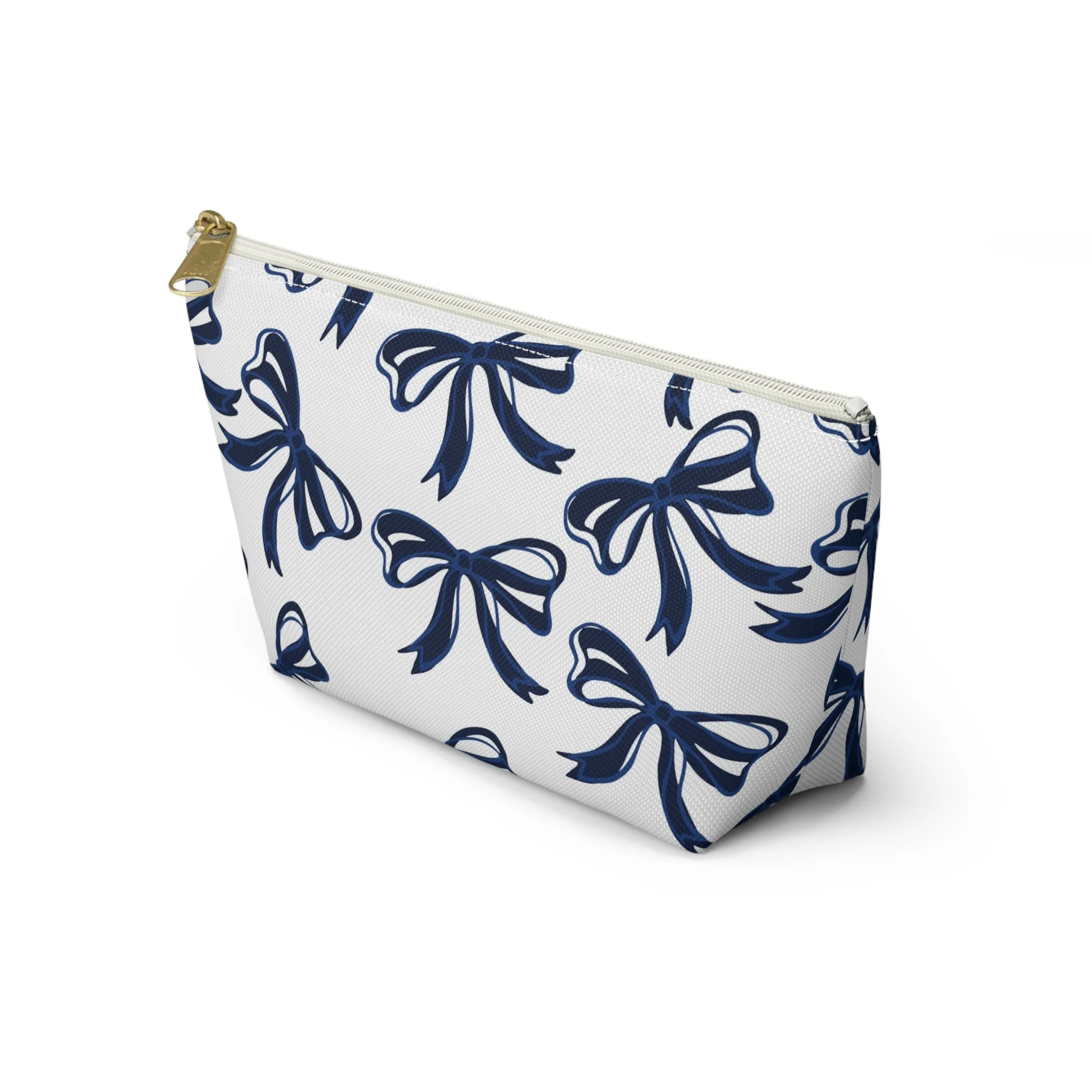 Trendy Bow Makeup Bag - Graduation Gift, Bed Party Gift, Acceptance Gift, College Gift, Blue and White, Penn State, Utah State