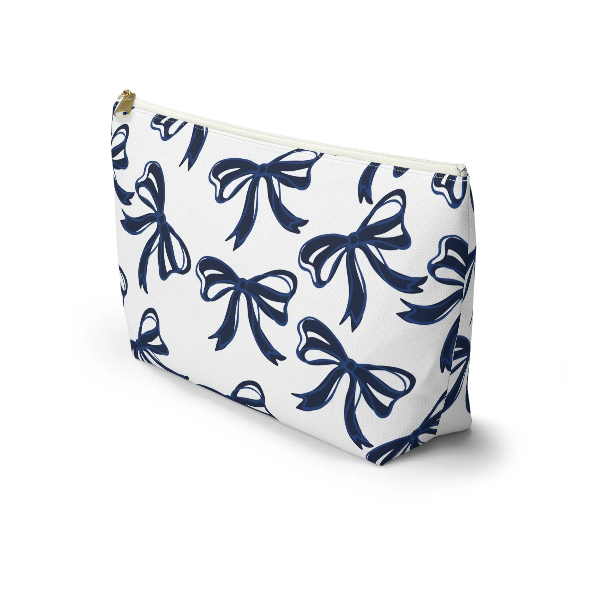 Trendy Bow Makeup Bag - Graduation Gift, Bed Party Gift, Acceptance Gift, College Gift, Blue and White, Penn State, Utah State