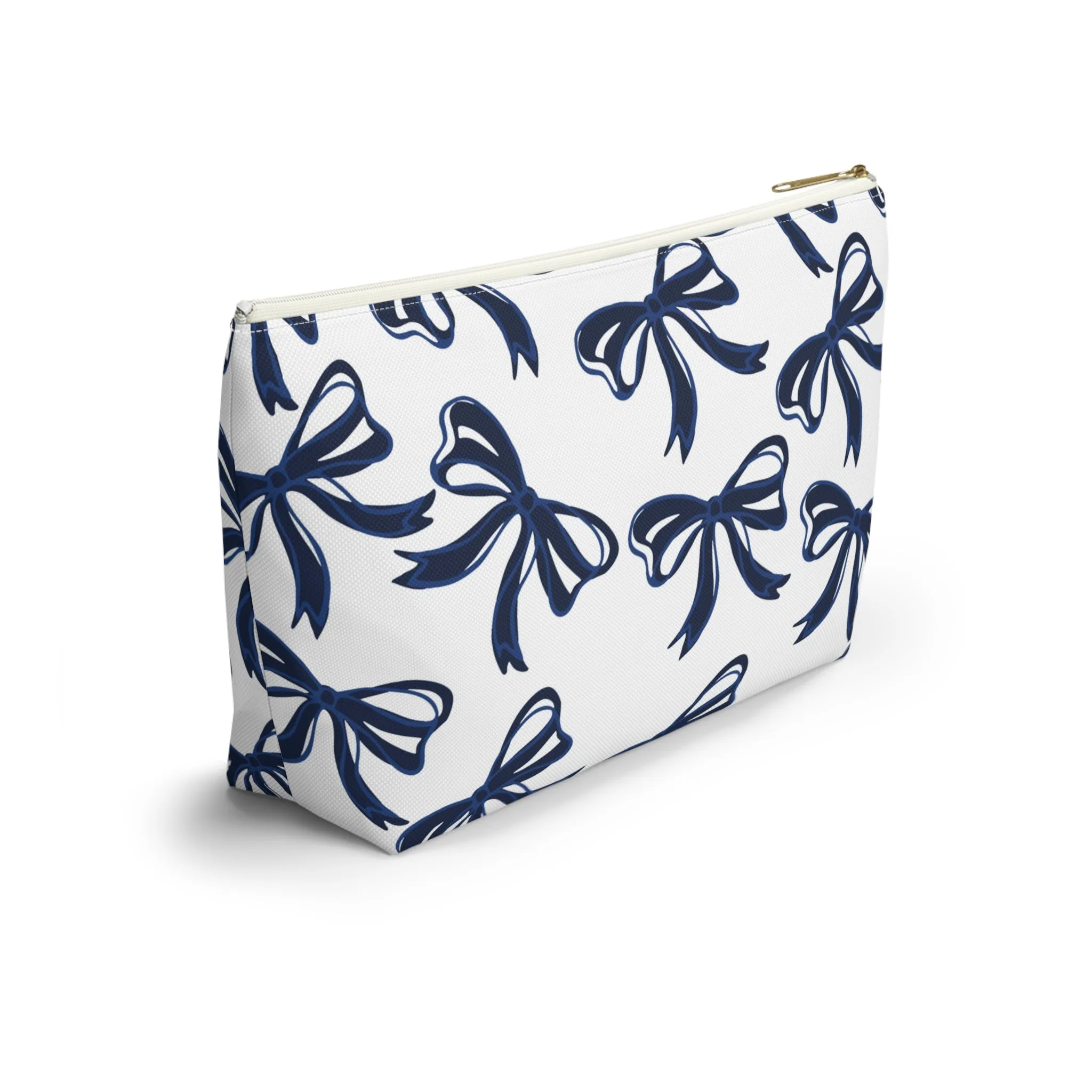Trendy Bow Makeup Bag - Graduation Gift, Bed Party Gift, Acceptance Gift, College Gift, Blue and White, Penn State, Utah State