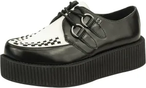 T.U.K. Black/White Leather Viva Mondo Creepers Shoes for Women and Men, Lace Up Platform Shoes | US Women 5 / Men 3