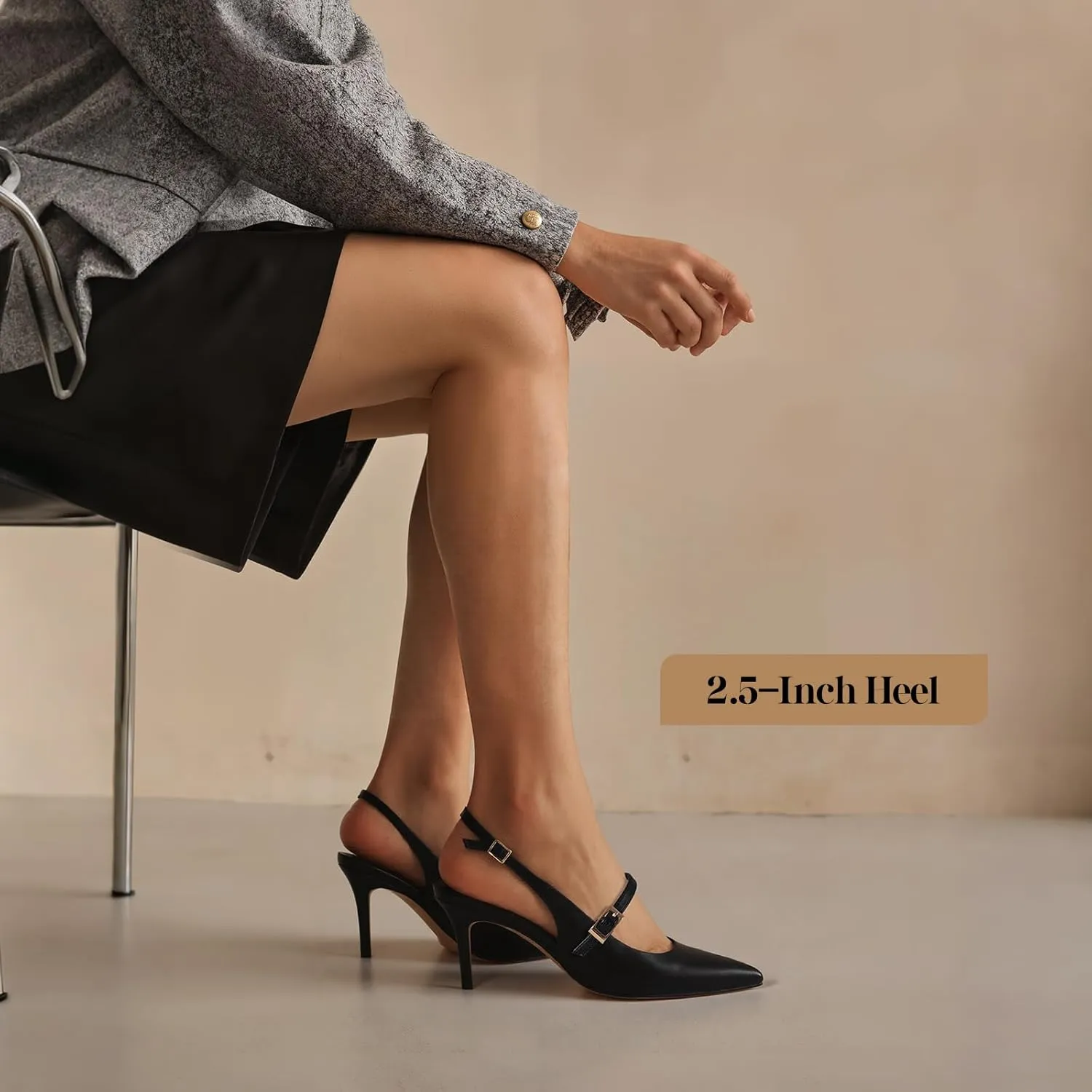 Uacllcau Slingback Kitten Heels for Women Pointed Toe Stiletto Heels Slip On Metallic Slingback Pumps Dress Work Bride Wedding Heeled Sandals Shoes