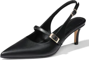 Uacllcau Slingback Kitten Heels for Women Pointed Toe Stiletto Heels Slip On Metallic Slingback Pumps Dress Work Bride Wedding Heeled Sandals Shoes