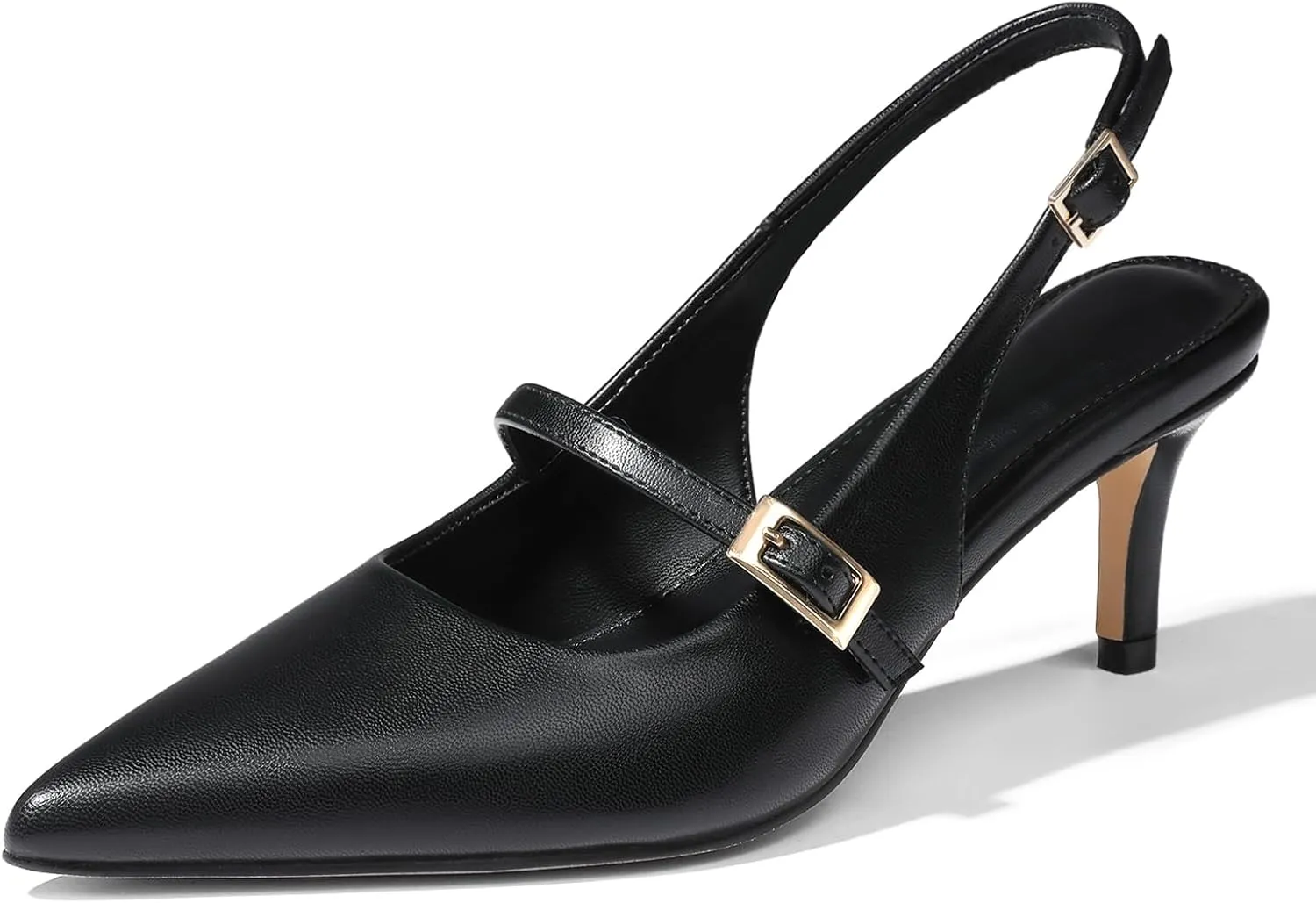 Uacllcau Slingback Kitten Heels for Women Pointed Toe Stiletto Heels Slip On Metallic Slingback Pumps Dress Work Bride Wedding Heeled Sandals Shoes