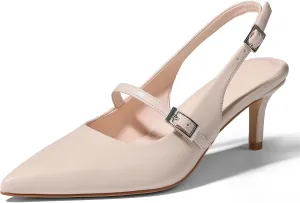 Uacllcau Slingback Kitten Heels for Women Pointed Toe Stiletto Heels Slip On Metallic Slingback Pumps Dress Work Bride Wedding Heeled Sandals Shoes