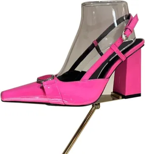 Vertundy Women Slingback High Heel Sandals Chunky Pumps Block Heel Closed Square Toe Buckle Pumps Wedding Dress Shoes Lady