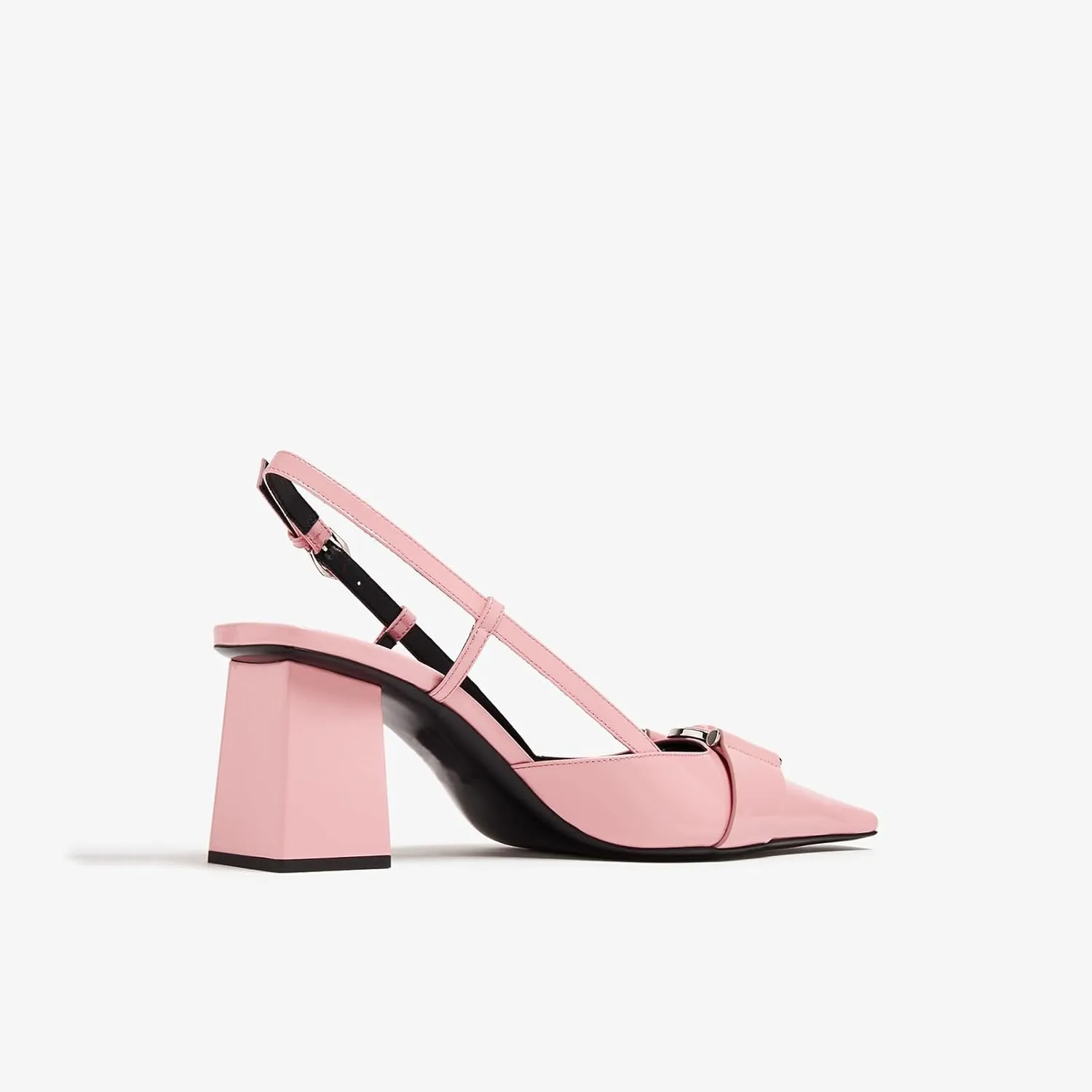 Vertundy Women Slingback High Heel Sandals Chunky Pumps Block Heel Closed Square Toe Buckle Pumps Wedding Dress Shoes Lady