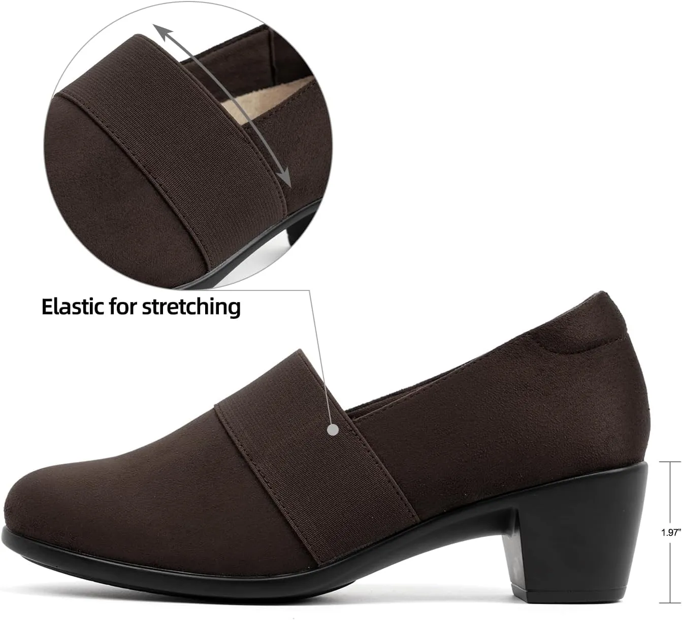 VJH confort Womens Heeled Shoes, Comfortable Elastic Low Block Chunky Heels Pumps
