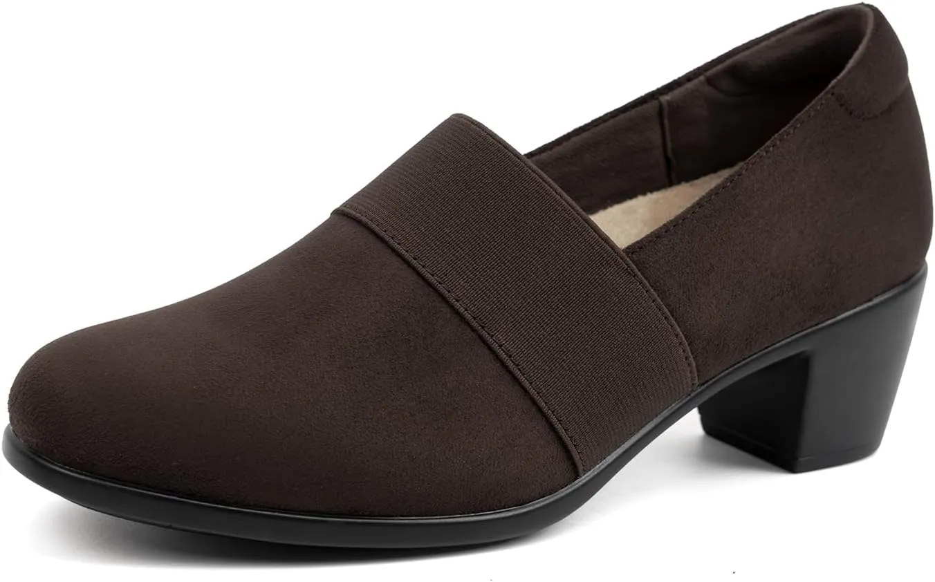 VJH confort Womens Heeled Shoes, Comfortable Elastic Low Block Chunky Heels Pumps