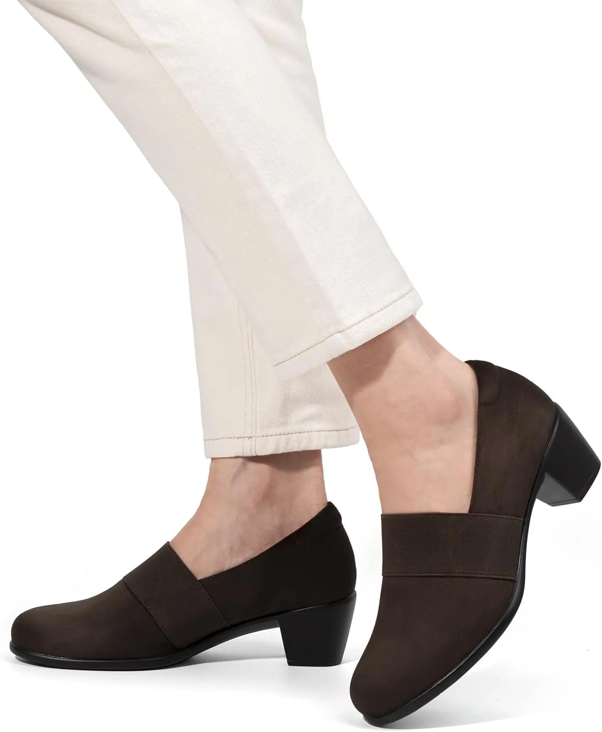 VJH confort Womens Heeled Shoes, Comfortable Elastic Low Block Chunky Heels Pumps