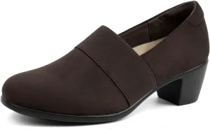 VJH confort Womens Heeled Shoes, Comfortable Elastic Low Block Chunky Heels Pumps