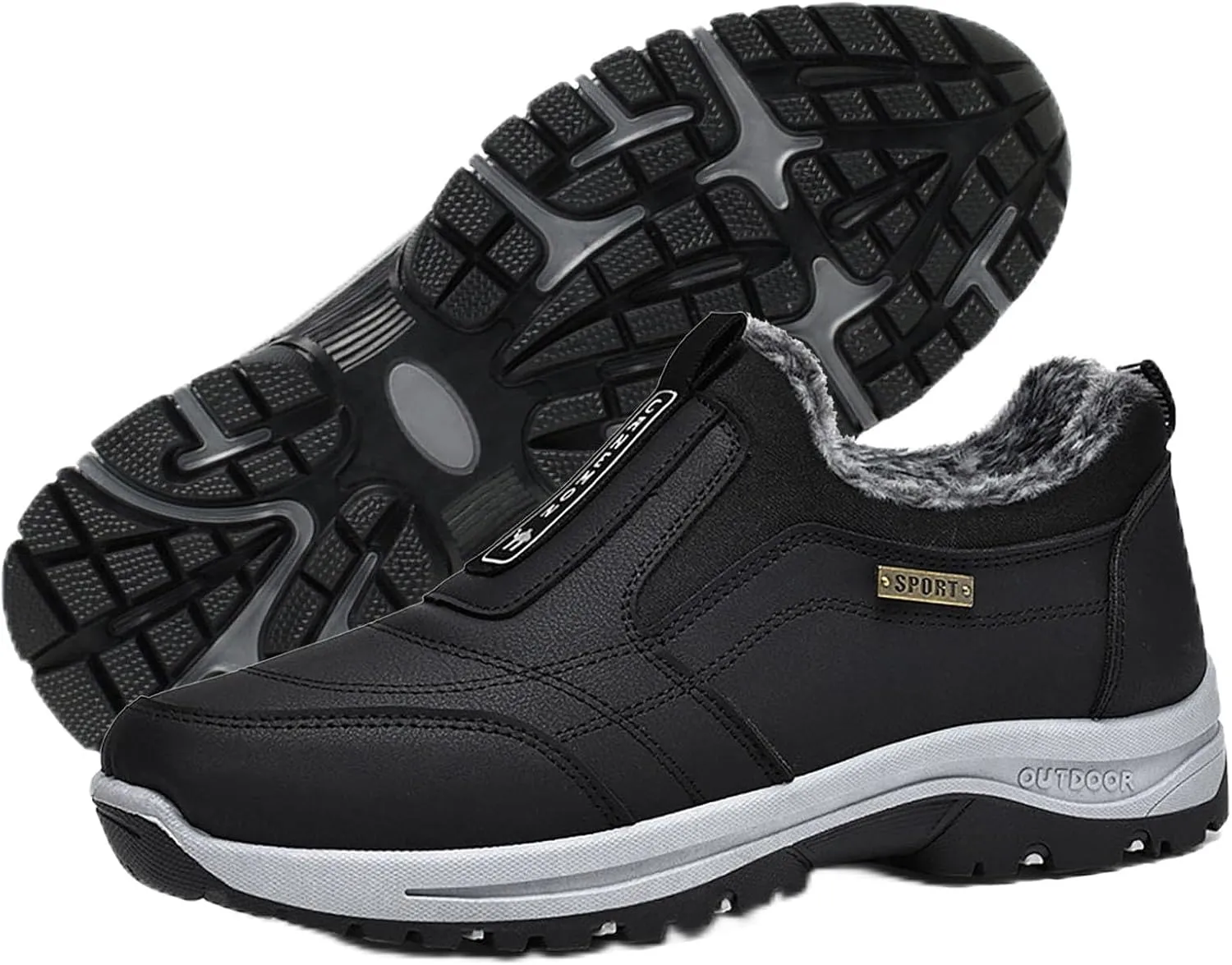 Winter Warm Slip-On Shoes,Men's Outdoor Hiking Orthopedic Shoes with Arch Support,Anti-Slip Lightweight Low-top Safety Sneakers for Trekking Walking Outdoor