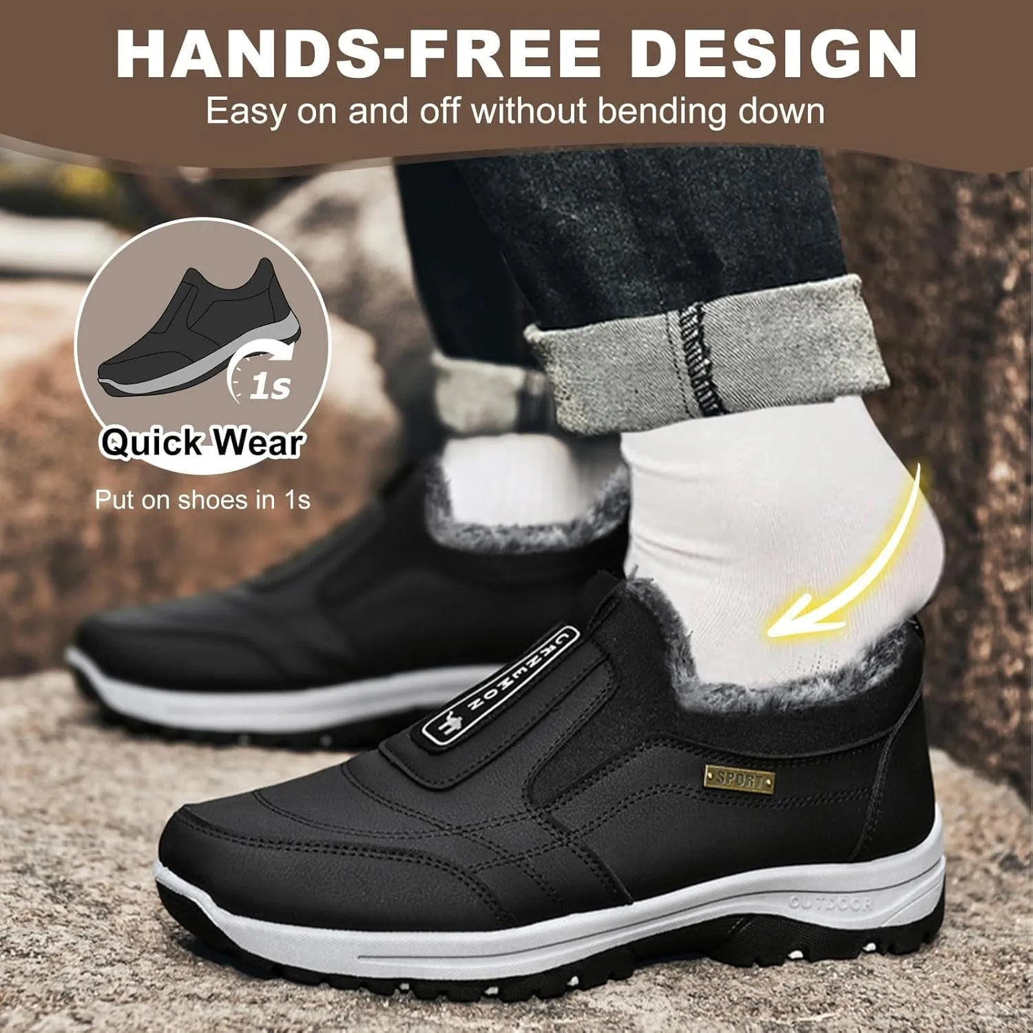 Winter Warm Slip-On Shoes,Men's Outdoor Hiking Orthopedic Shoes with Arch Support,Anti-Slip Lightweight Low-top Safety Sneakers for Trekking Walking Outdoor