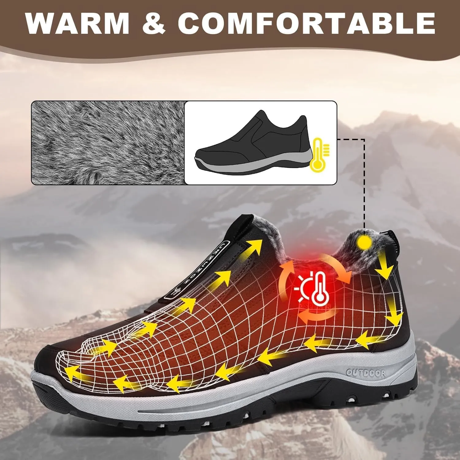 Winter Warm Slip-On Shoes,Men's Outdoor Hiking Orthopedic Shoes with Arch Support,Anti-Slip Lightweight Low-top Safety Sneakers for Trekking Walking Outdoor