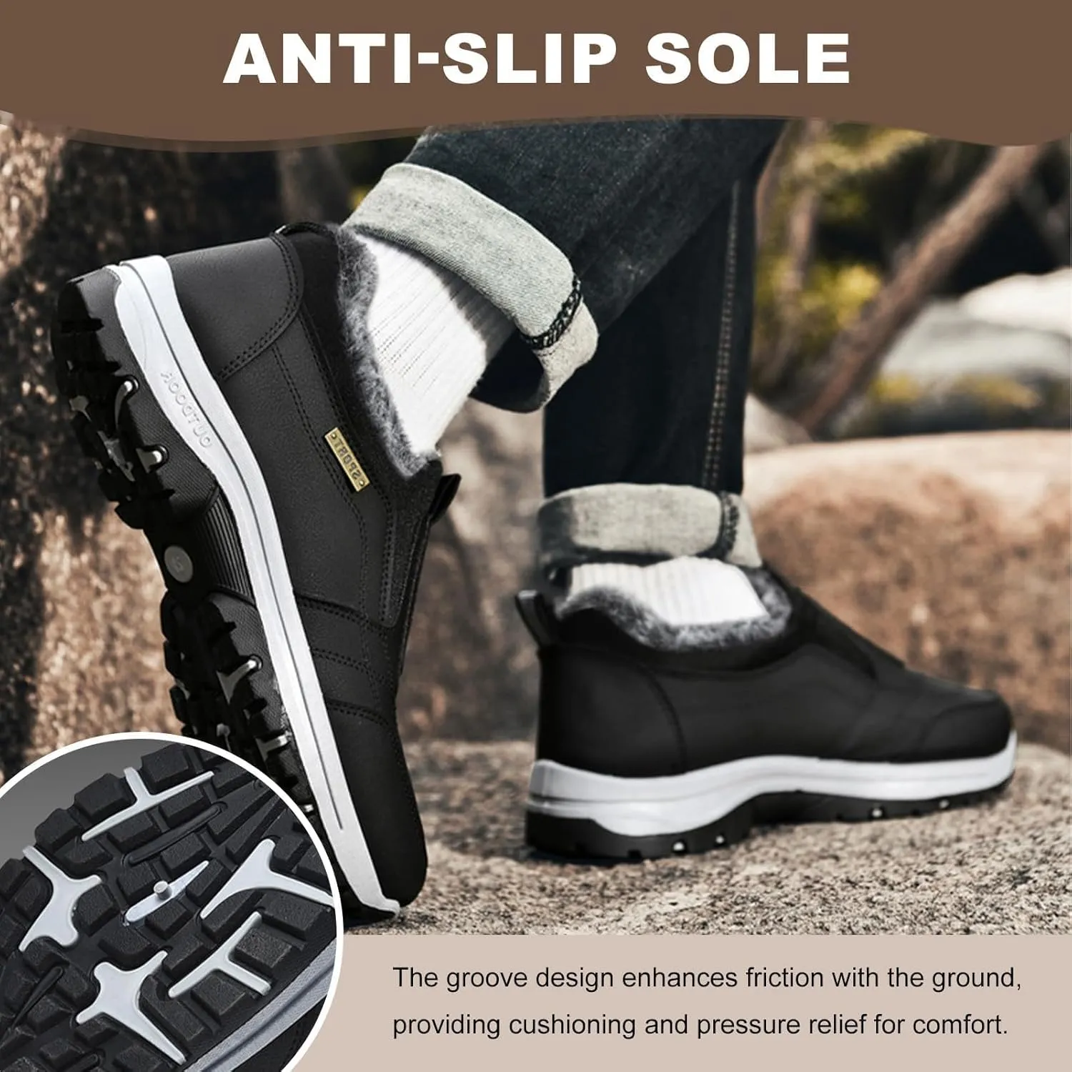 Winter Warm Slip-On Shoes,Men's Outdoor Hiking Orthopedic Shoes with Arch Support,Anti-Slip Lightweight Low-top Safety Sneakers for Trekking Walking Outdoor