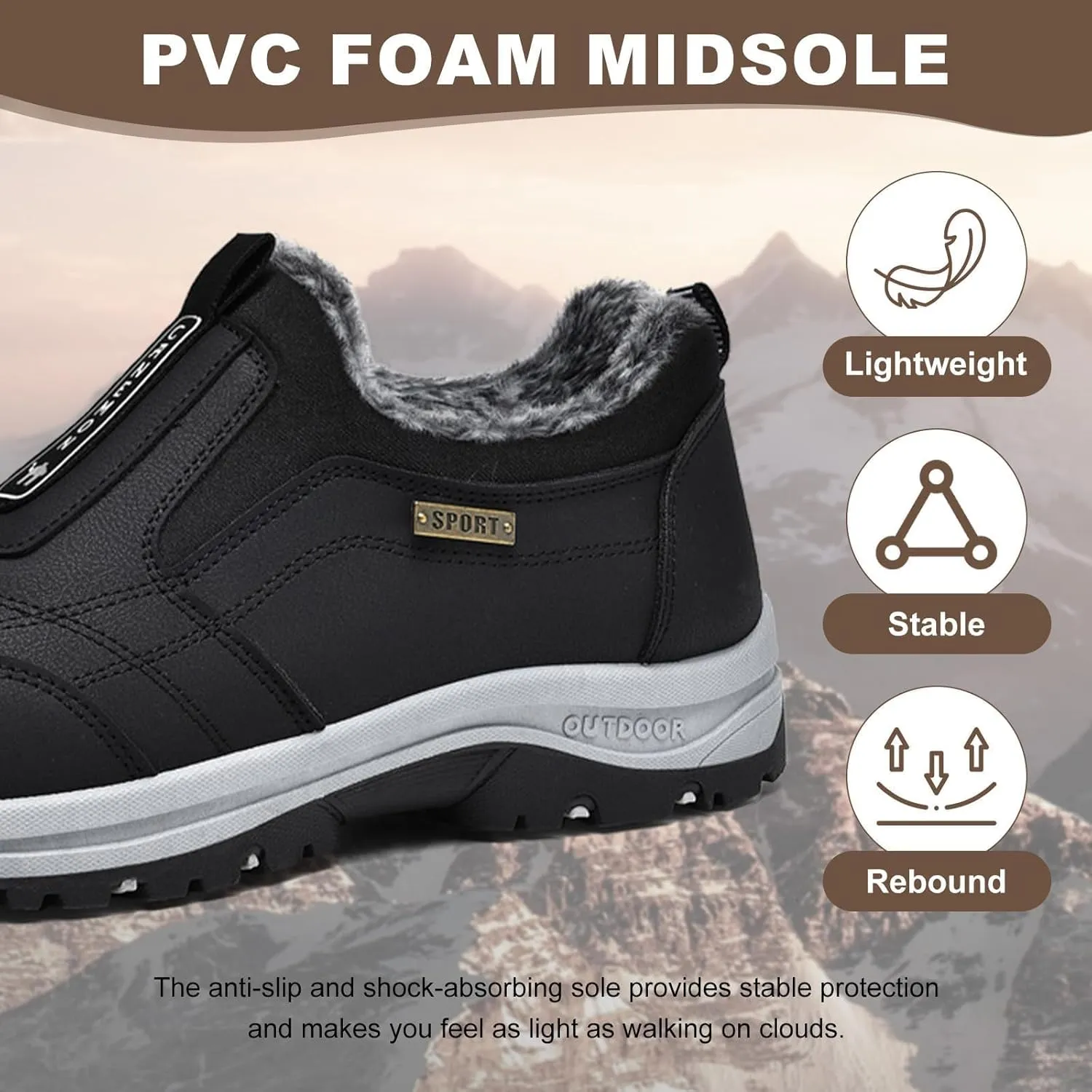 Winter Warm Slip-On Shoes,Men's Outdoor Hiking Orthopedic Shoes with Arch Support,Anti-Slip Lightweight Low-top Safety Sneakers for Trekking Walking Outdoor