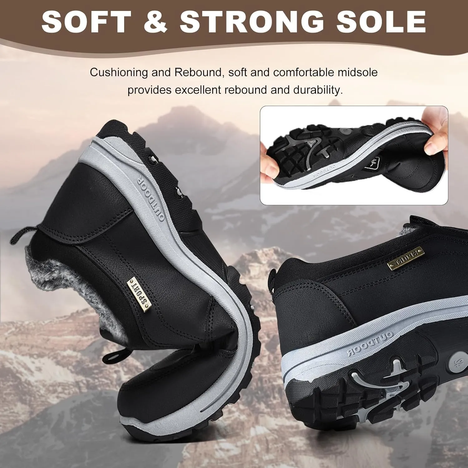 Winter Warm Slip-On Shoes,Men's Outdoor Hiking Orthopedic Shoes with Arch Support,Anti-Slip Lightweight Low-top Safety Sneakers for Trekking Walking Outdoor
