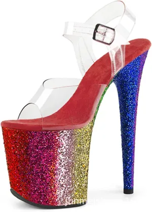 WOilERQ Women Platform Sandals Peep Open Toe Ankle Strap Slingback Super high Heels Sequins Glitter Dress Shoes Pumps for Sexy Nightclub Pole Dancing Stripper Club,Red,10.5